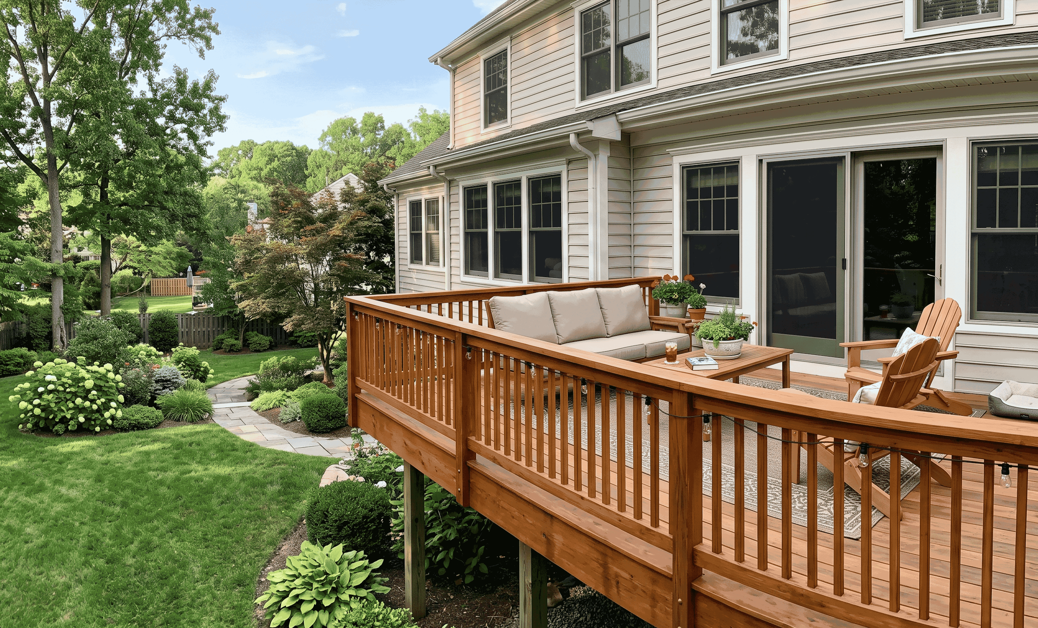 Deck build in progress on a waterfront property