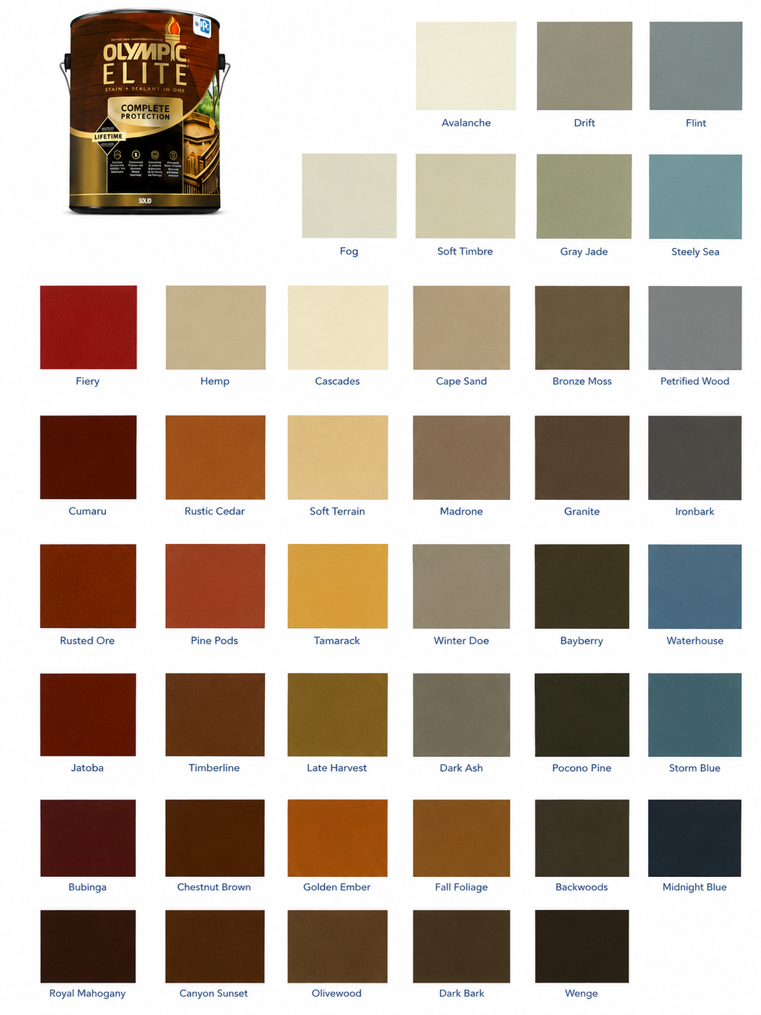 Solid stain colors chart