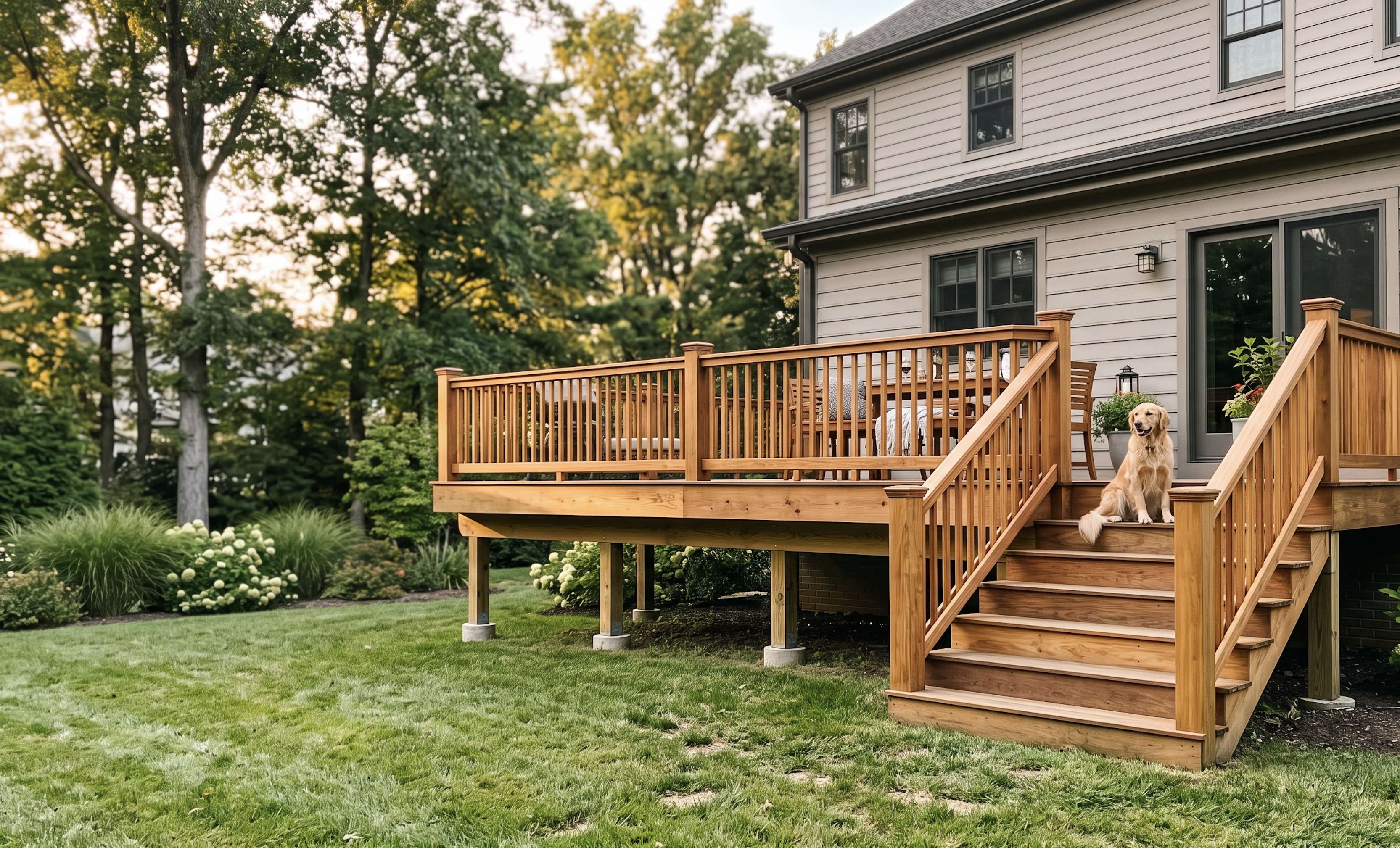 Restored and stained wood deck surface